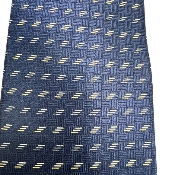 Vintage Bill Blass Silk Tie Blue and Light Yellow / Cream - Picture 3 of 8
